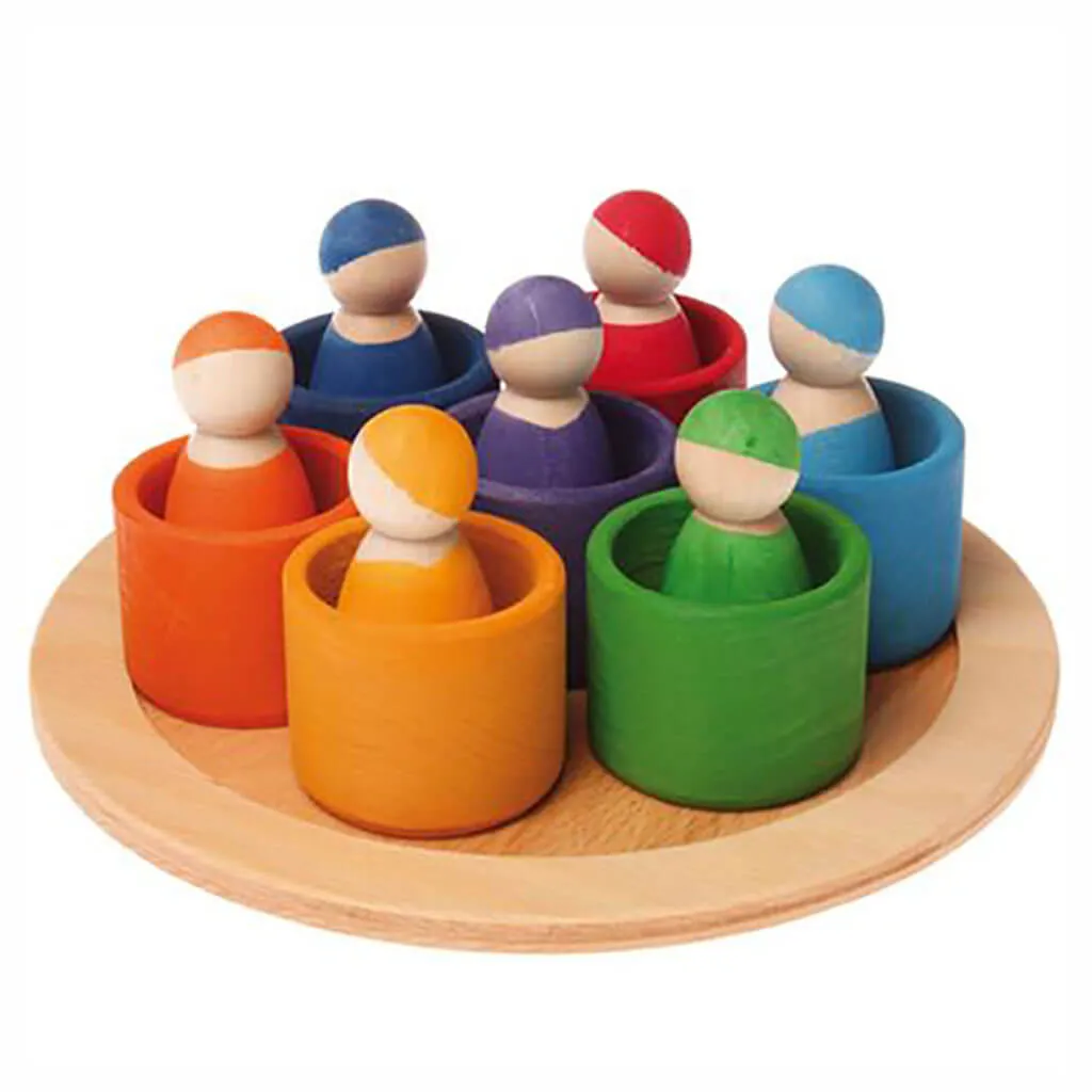 Authentic Grimm's Seven Wooden Friends in Bowls Toy