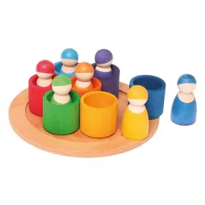 Authentic Grimm's Seven Wooden Friends in Bowls Toy