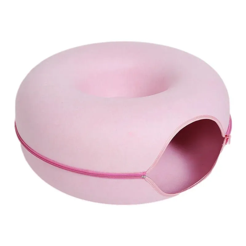 Pawstrip Donut Cat Bed for Two – Cozy, Interactive Tunnel & Plush Comfort for Cats
