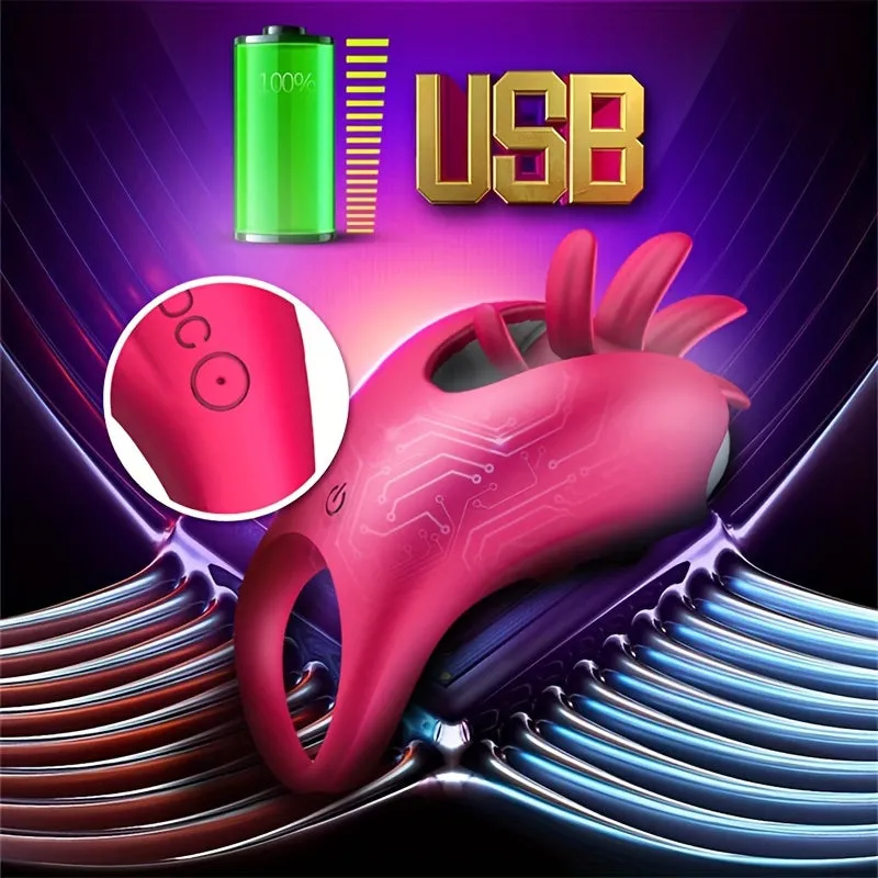 Rotating Clit Clamp Vibrating Cock Ring - Clitoral Licking Stimulation Couple Sex Toys